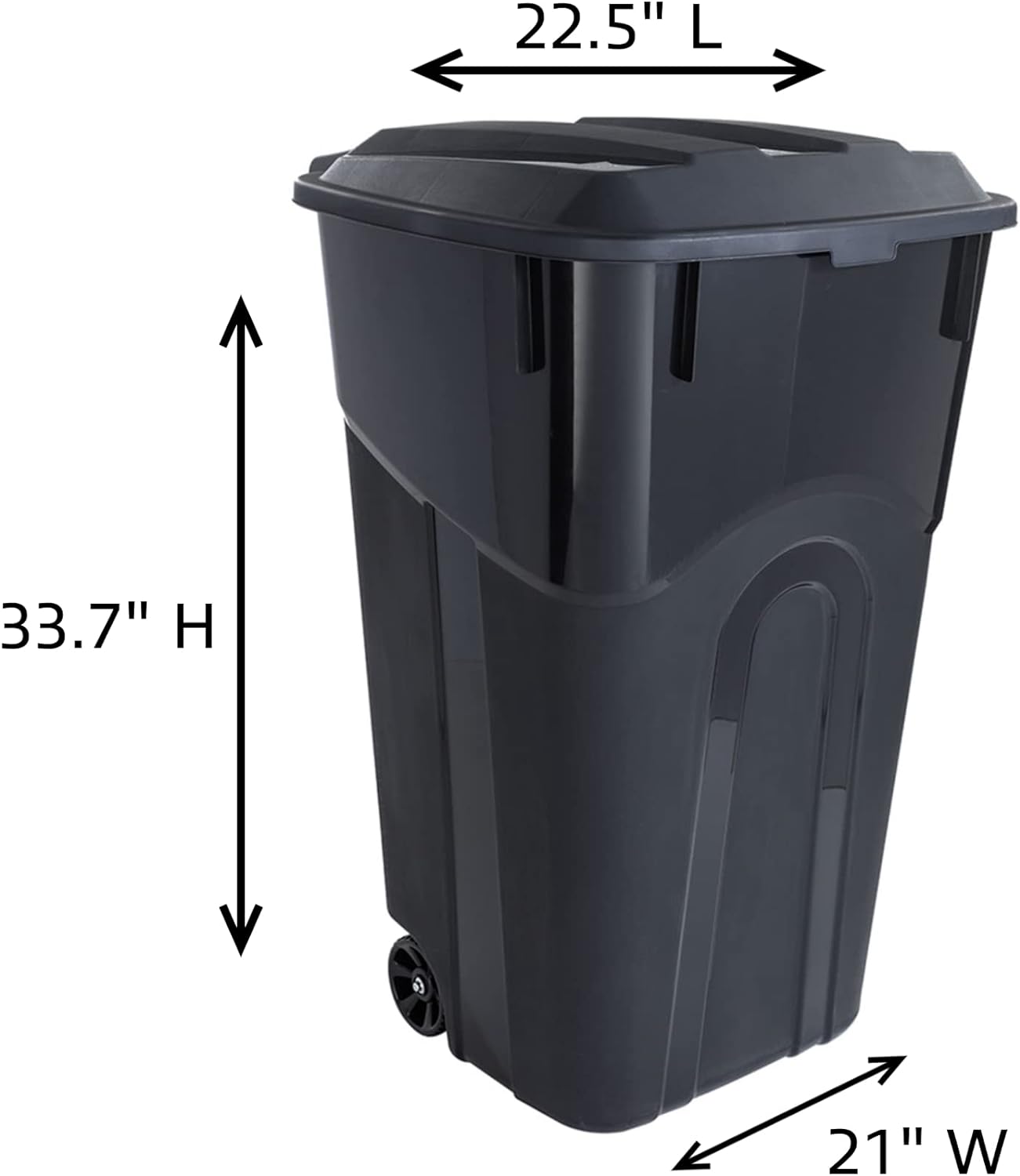 32 Gallon  Black Outdoor Garbage Can with Snap Lock Lid, Wheels, and Heavy-Duty Handles