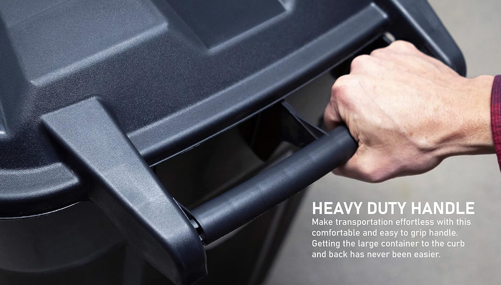 32 Gallon  Black Outdoor Garbage Can with Snap Lock Lid, Wheels, and Heavy-Duty Handles