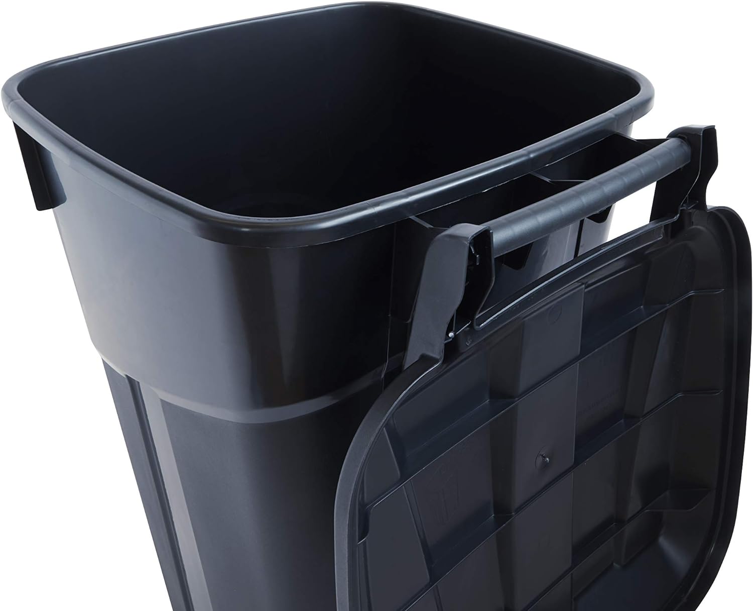 32 Gallon  Black Outdoor Garbage Can with Snap Lock Lid, Wheels, and Heavy-Duty Handles