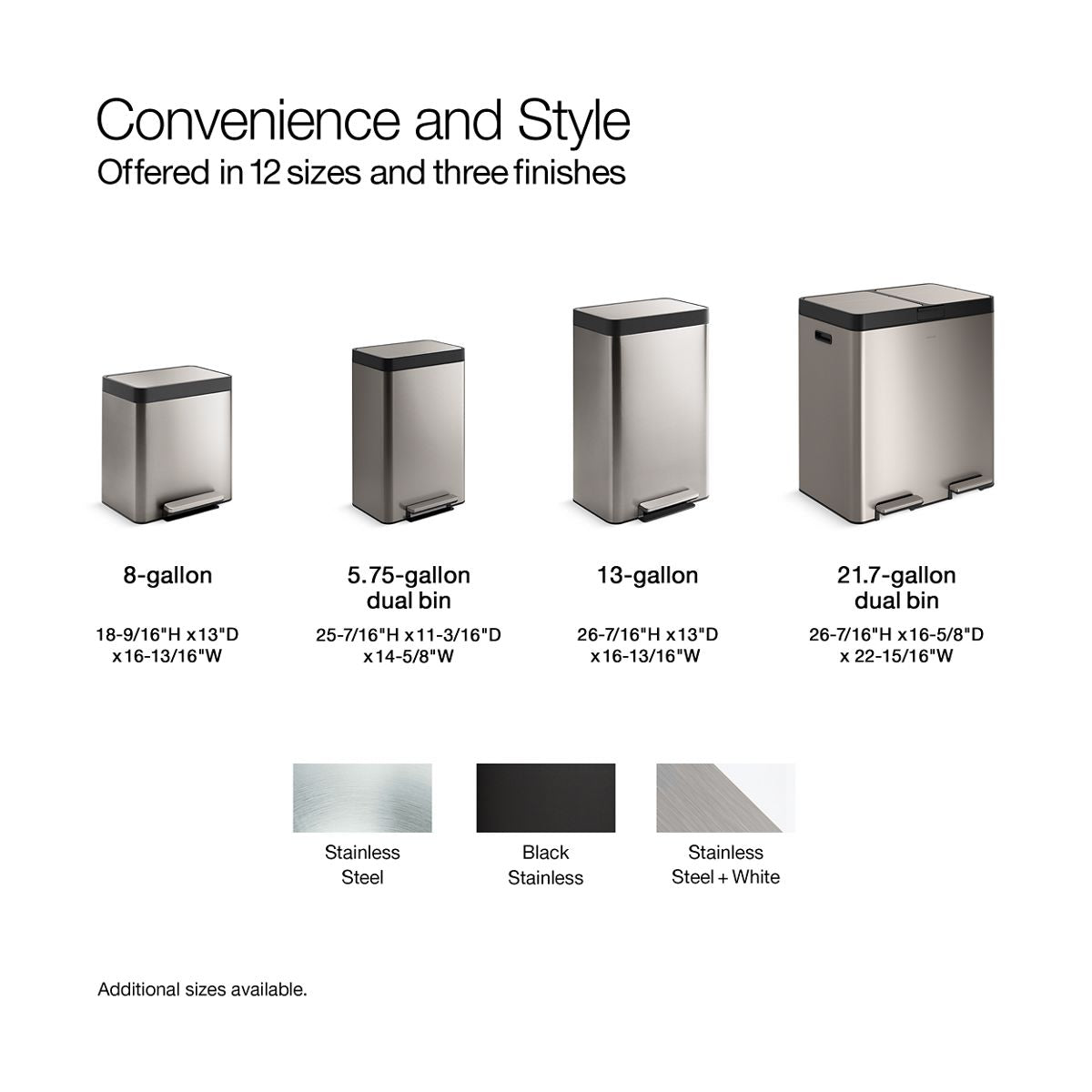 KOHLER K-20940 13-gallon stainless steel step trash can