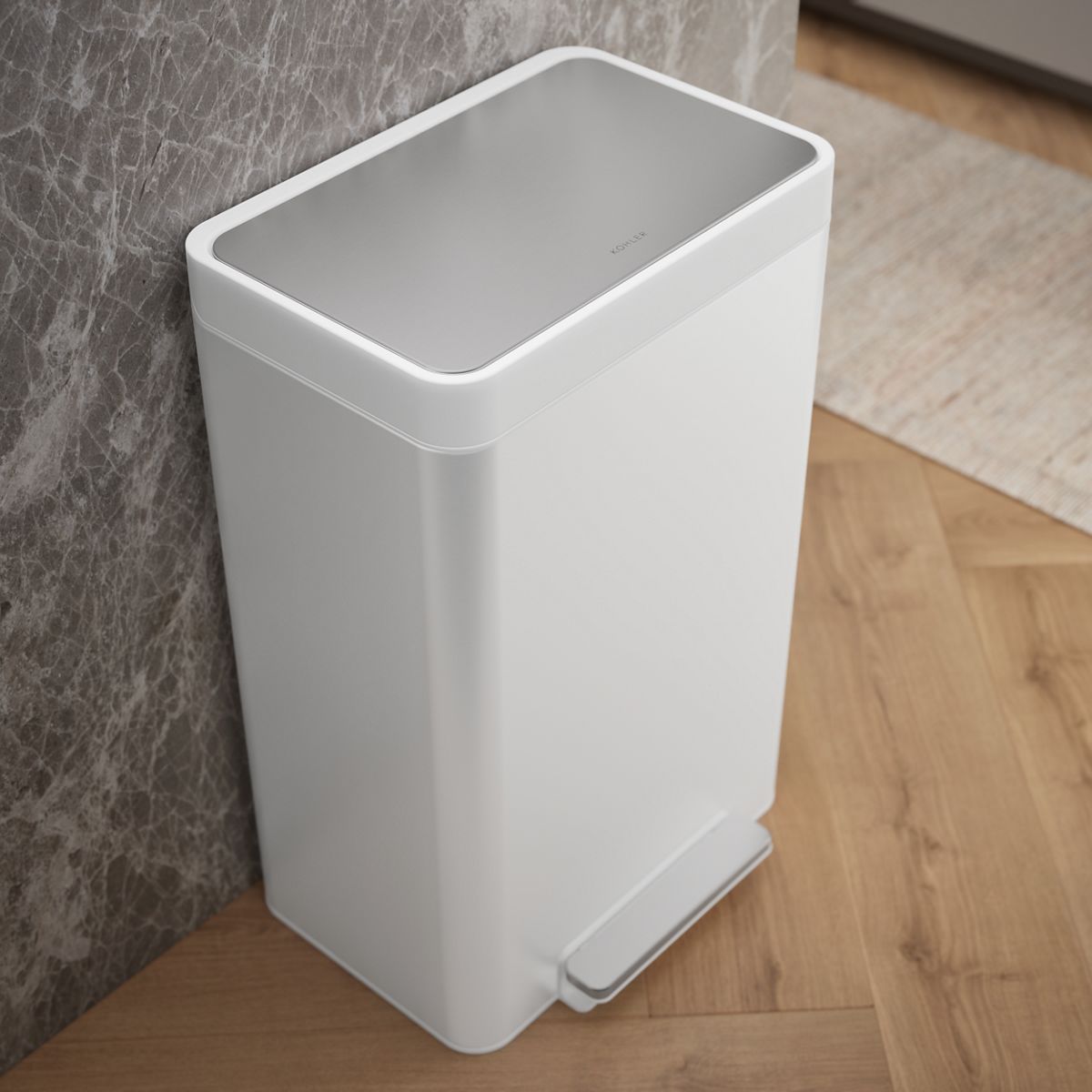 KOHLER K-20940 13-gallon stainless steel step trash can