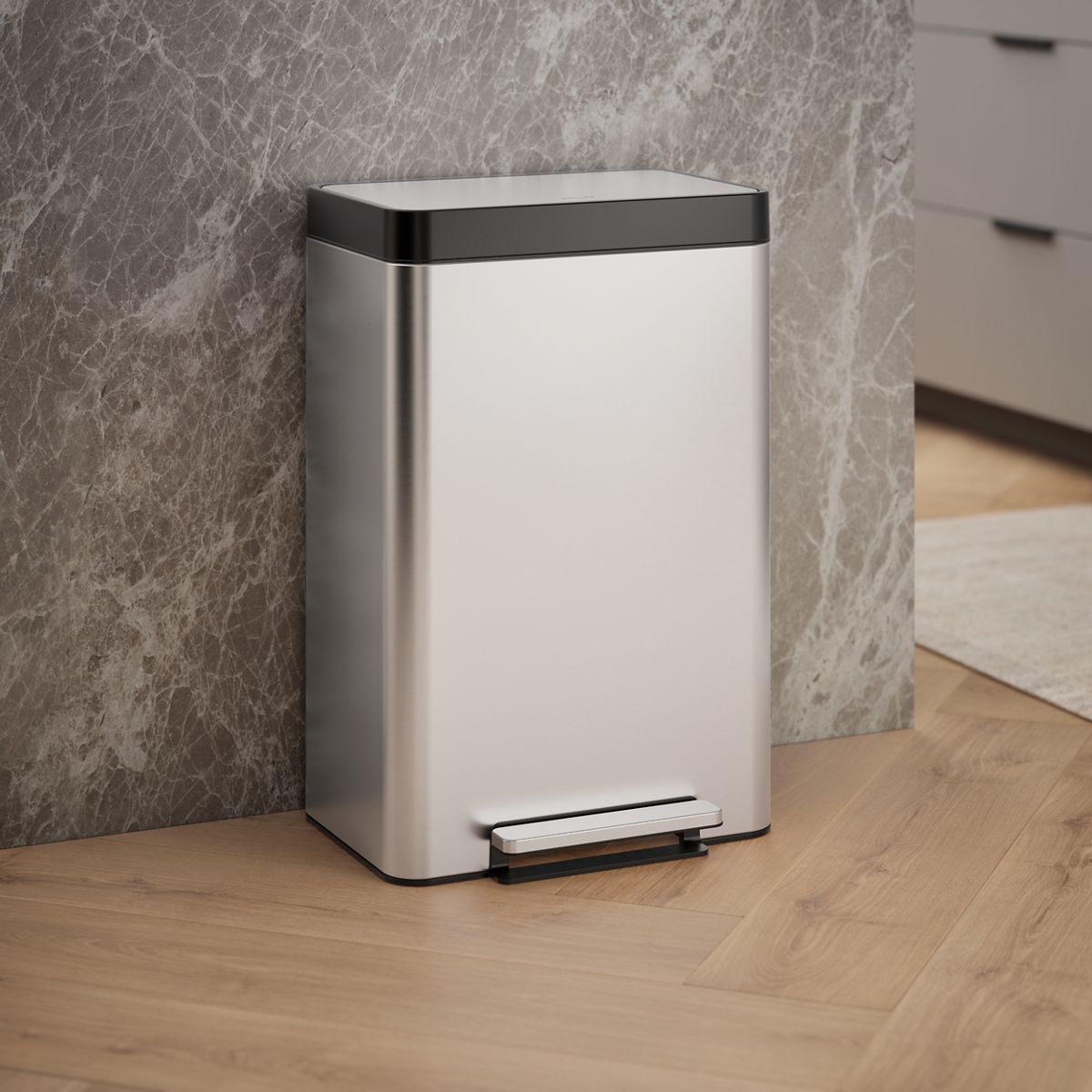KOHLER K-20940 13-gallon stainless steel step trash can