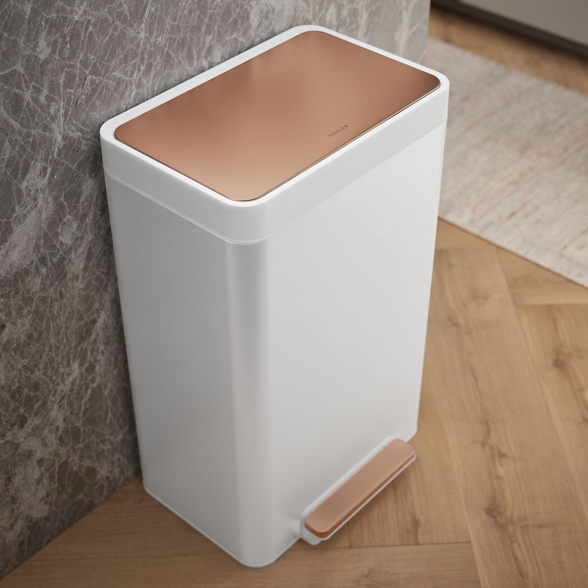 KOHLER K-20940 13-gallon stainless steel step trash can